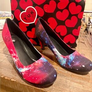 T.U.K Galaxy Print Heels in Red & Blue